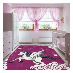 Tapis Enfant Tissé Licorne A Rose