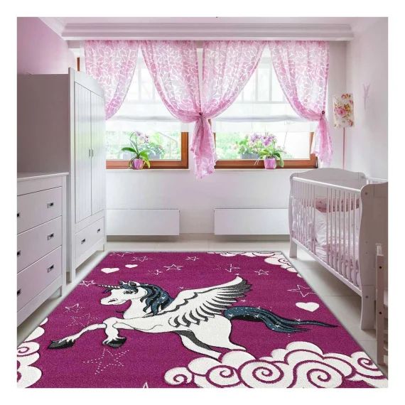 Tapis Enfant Tissé Licorne A Rose