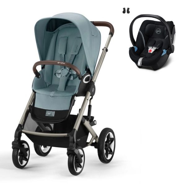 Poussette Cybex Talos S Lux – Châssis Taupe/ Sky Blue + Coque Auto Aton 5 – Deep Black (2023)