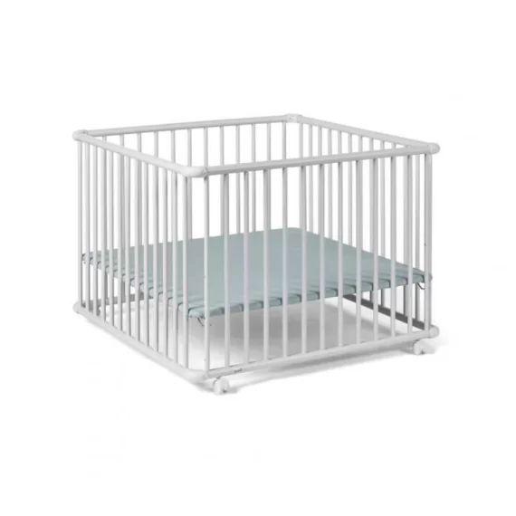 Parc bébé en bois blanc à roulettes Belami fond bleu 97×97 cm blanc