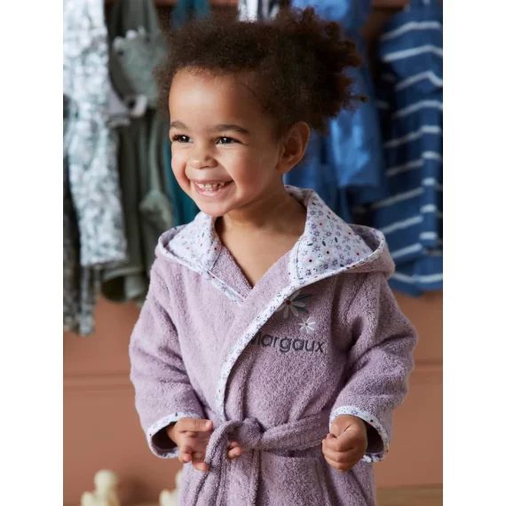 Peignoir de bain bébé personnalisable Fleurettes violet