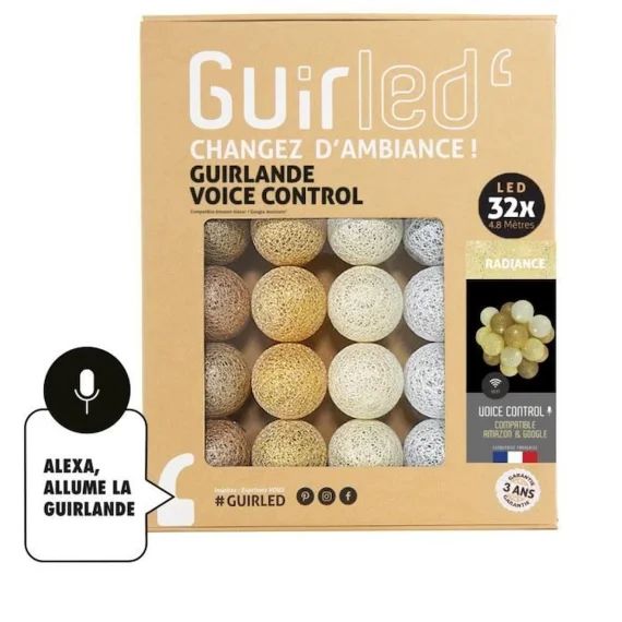 Radiance Commande Vocale Guirlande lumineuse boules coton Google & Alexa bleu
