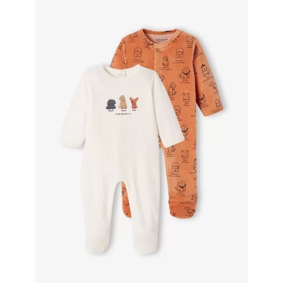 Lot de 2 dors-bien bébé garçon chiens en velours lot chamois