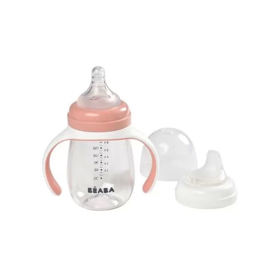 Biberon d&rsquo;apprentissage 2 en 1 en tritan Old Pink (210 ml)