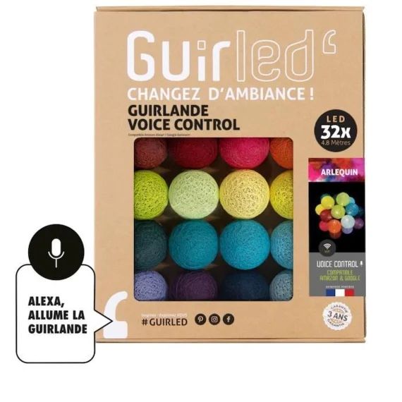 Arlequin Commande Vocale Guirlande lumineuse boules coton Google & Alexa bleu