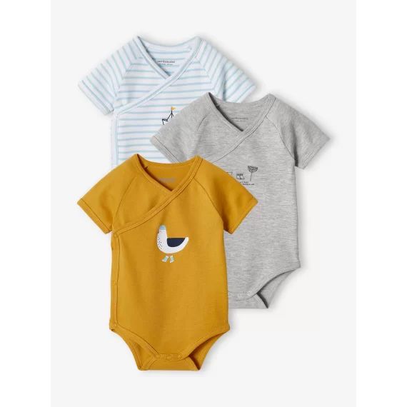 Lot de 3 bodies bébé mouette ouverture naissance moutarde