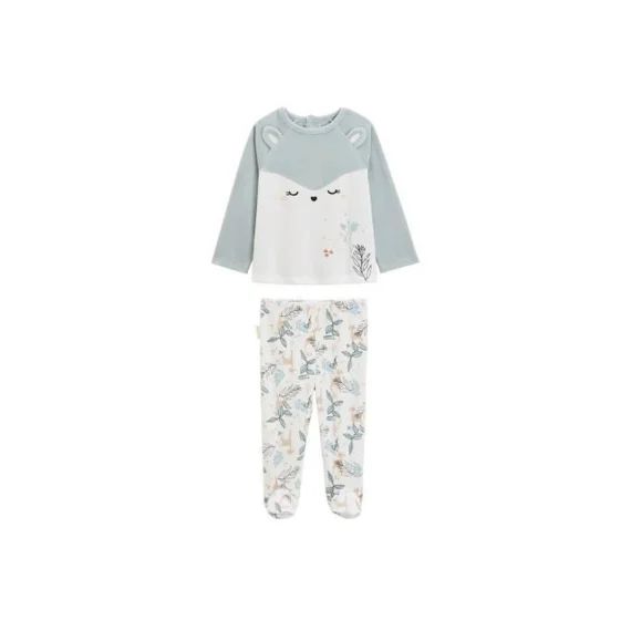 Pyjama Bébé 2 Pièces En Velours Avec Pieds Alma Bleu