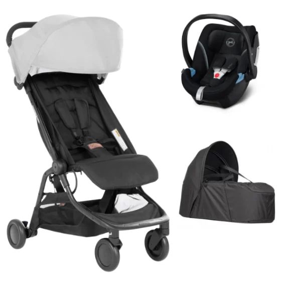 Poussette Mountain Buggy Nano V3 – Silver + Cocoon V2 + Coque Auto Cybex Aton 5 – Deep Black