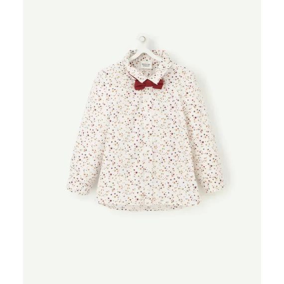 Chemise bébé garçon blanche imprimé étoiles avec noeud amovible –  – Soldes