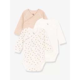 Lot de 3 bodies croisés manches longues PETIT BATEAU blanc imprimé
