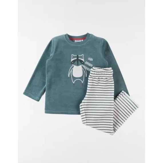 Pyjama 2 Pièces Raton Laveur En Velours Vert