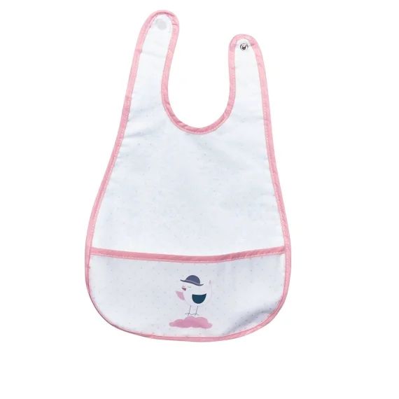 Bavoir Plastifié Avec Récupérateur Rose/blanc