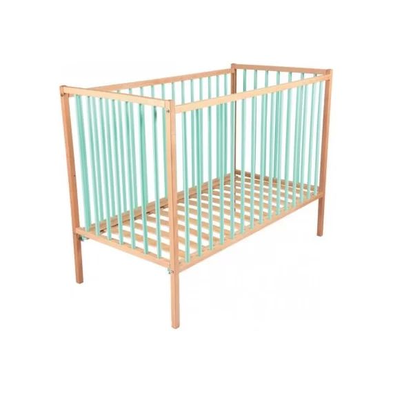Lit à barreaux Rémi en hêtre massif laqué vert mint (60 x 120 cm)