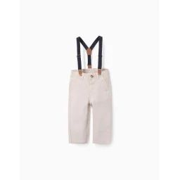 Pantalon En Sergé Avec Bretelles Amovibles Beige Clair