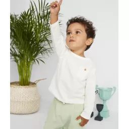T-shirt blanc bébé garçon en coton avec poche –  – Soldes