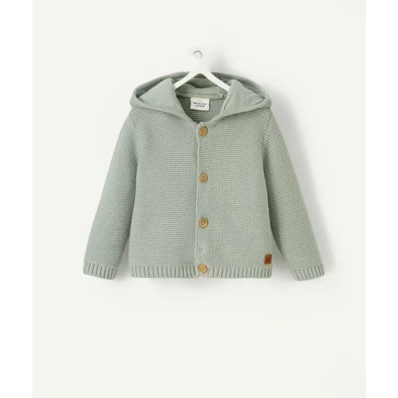 Cardigan bébé en tricot et à capuche vert d&rsquo;eau –  – Soldes