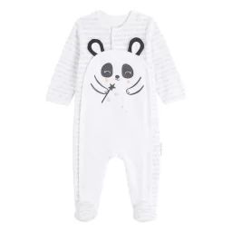 Pyjama bébé en velours ouverture pont Little Panda blanc