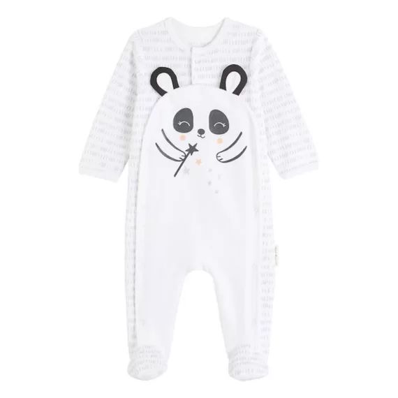 Pyjama bébé en velours ouverture pont Little Panda blanc