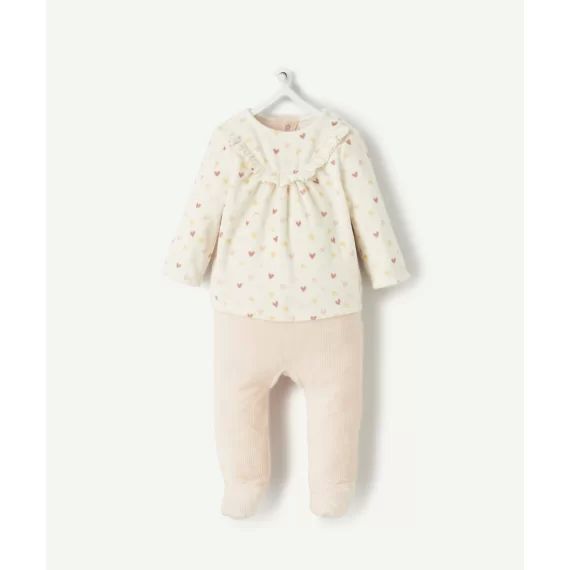 Dors bien en coton biologique rose et écru imprimé cœurs –  – Soldes