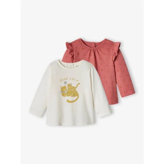 Lot de 2 T-shirts basics bébé manches longues écru