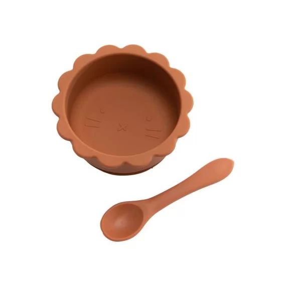Bol ventouse + cuillère en silicone safran