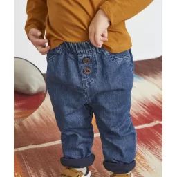 Pantalon sarouel en denim foncé avec boutons –  – Soldes