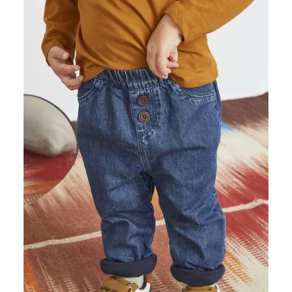 Pantalon sarouel en denim foncé avec boutons –  – Soldes