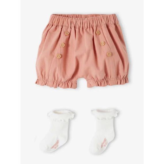 Ensemble bloomer et chaussettes naissance rose