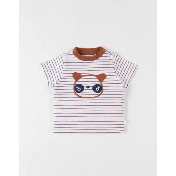 T-shirt Rayé Panda À Manches Courtes Écru/caramel Blanc