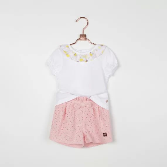 T-shirt en coton col volanté Fille Blanc