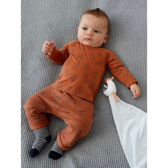 Pantalon naissance en molleton chamois imprimé