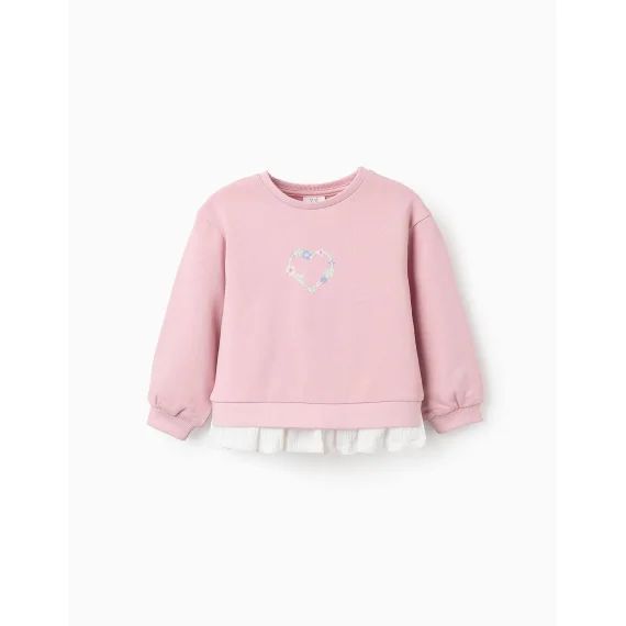 Sweat En Coton Avec Volants En Mousseline Rose Clair