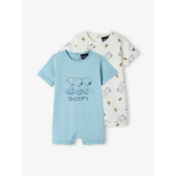Lot de 2 combinaisons short bébé garçon Snoopy Peanuts® bleu ciel
