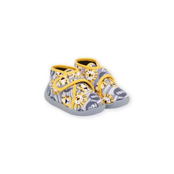 Chaussons Bottillons À Imprimé Lion Et Lettrage – Gris