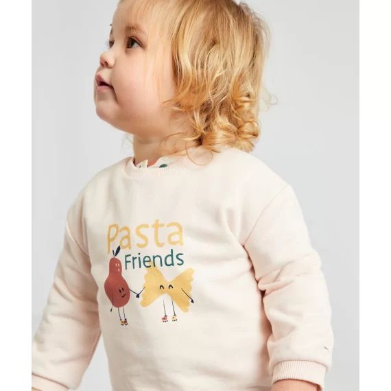 Sweat rose clair en fibres recyclées imprimé pasta bébé fille –  – Soldes