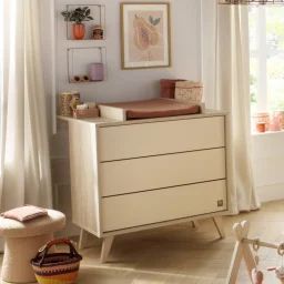 Commode 3 Tiroirs Sur Pieds Bois Obliques Marron/beige