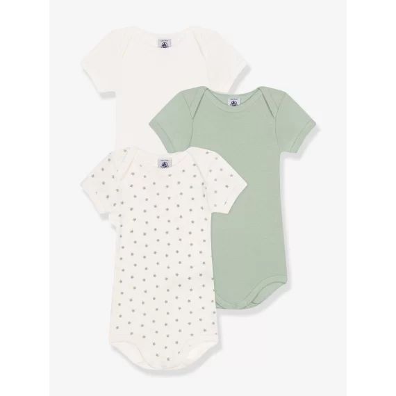 Lot 3 bodies manches courtes PETIT BATEAU vert amande