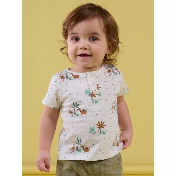 T-shirt Blanc À Imprimé Désert – Beige