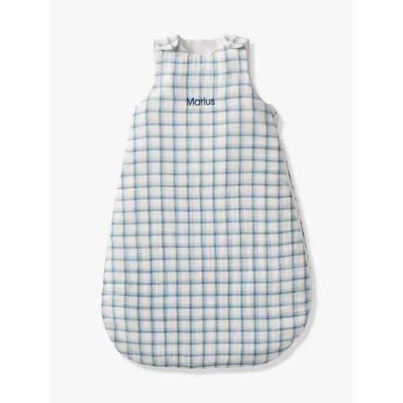 Gigoteuse spécial été en gaze de coton CARREAUX personnalisable Oeko-Tex® bleu