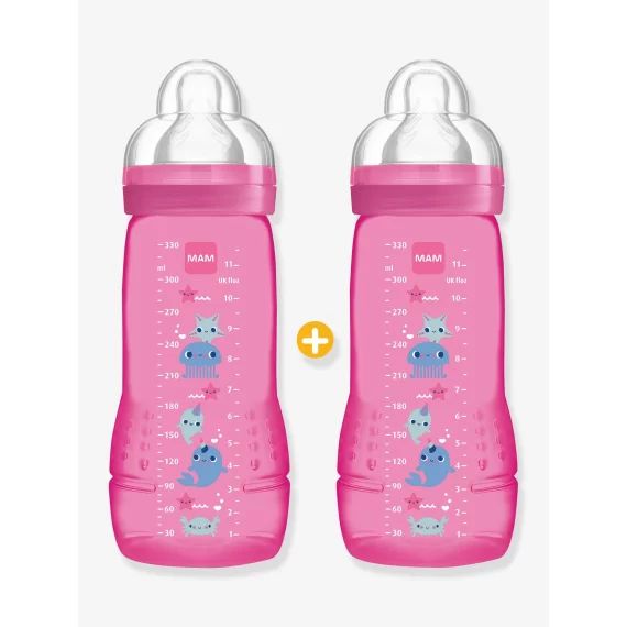Lot de 2 biberons 330 ml MAM Easy Active 2e âge Fairy Tale lot de 2 rose