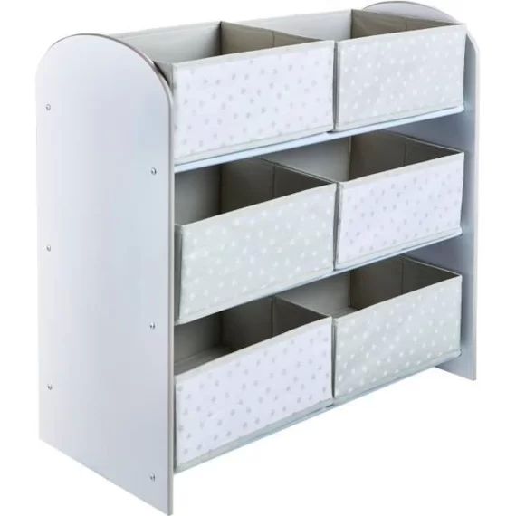 Meuble de rangement à jouets Blanc pour chambre d’enfant avec 6 bacs blanc