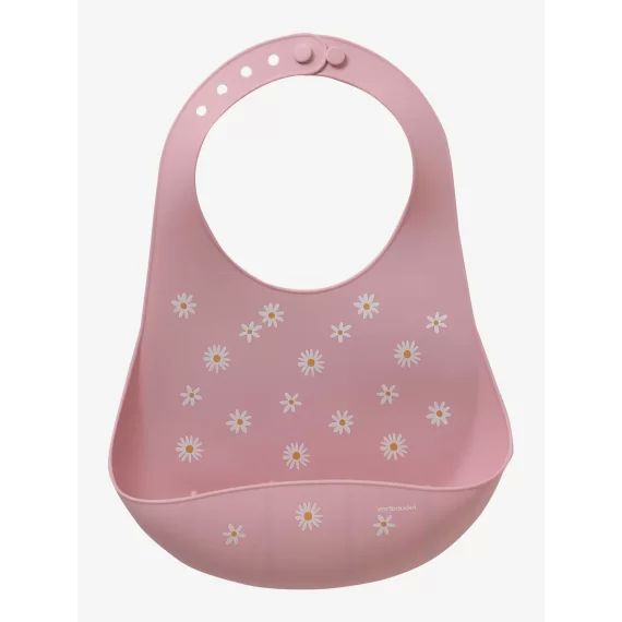Bavoir avec récupérateur en silicone vieux rose