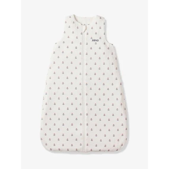 Gigoteuse spécial été ouverture centrale en gaze de coton INDIA personnalisable blanc imprimé