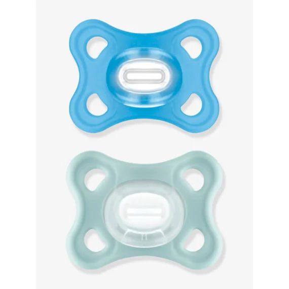 Lot de 2 sucettes 2-6 mois en silicone MAM Comfort bleu + vert