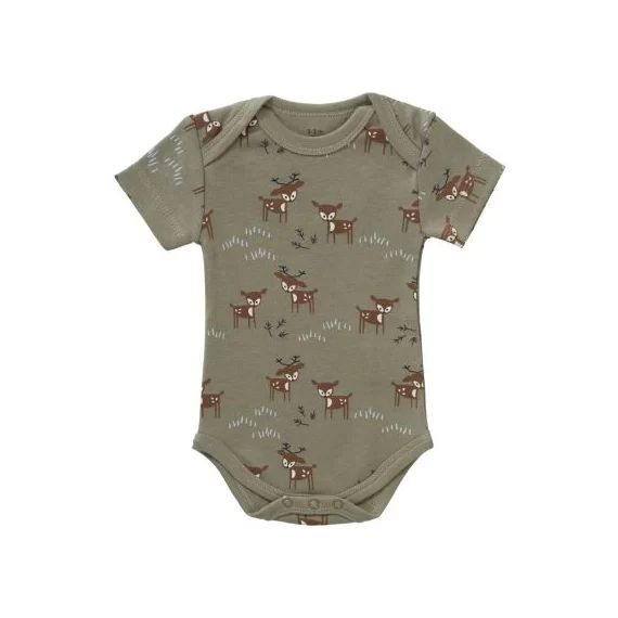 Body manches courtes en coton bio Deer olive (6-12 mois : 67 à 74 cm)