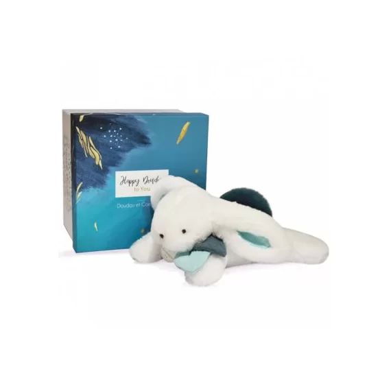 Peluche avec coffret lapin bleu-vert Happy Pop (25 cm)
