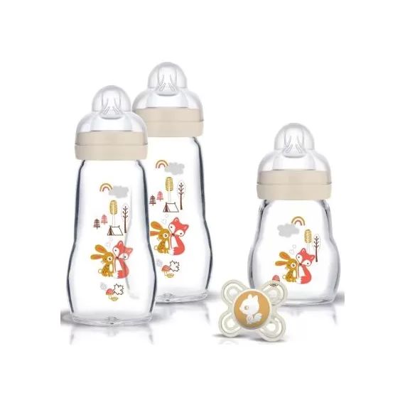 Coffret biberons verre Nature Lin (3 biberons + 1 sucette)