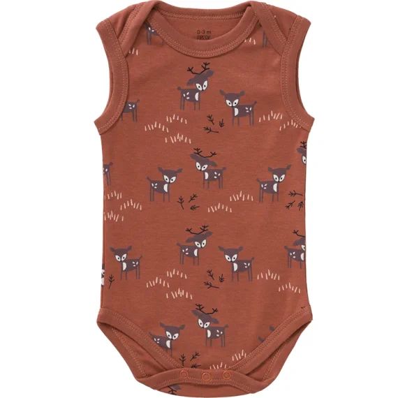 Body sans manches en coton bio Deer amber brown (0-3 mois : 50 à 60 cm)