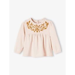 T-shirt brodé bébé manches longues beige clair