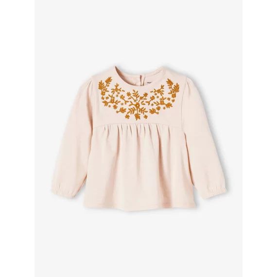T-shirt brodé bébé manches longues beige clair